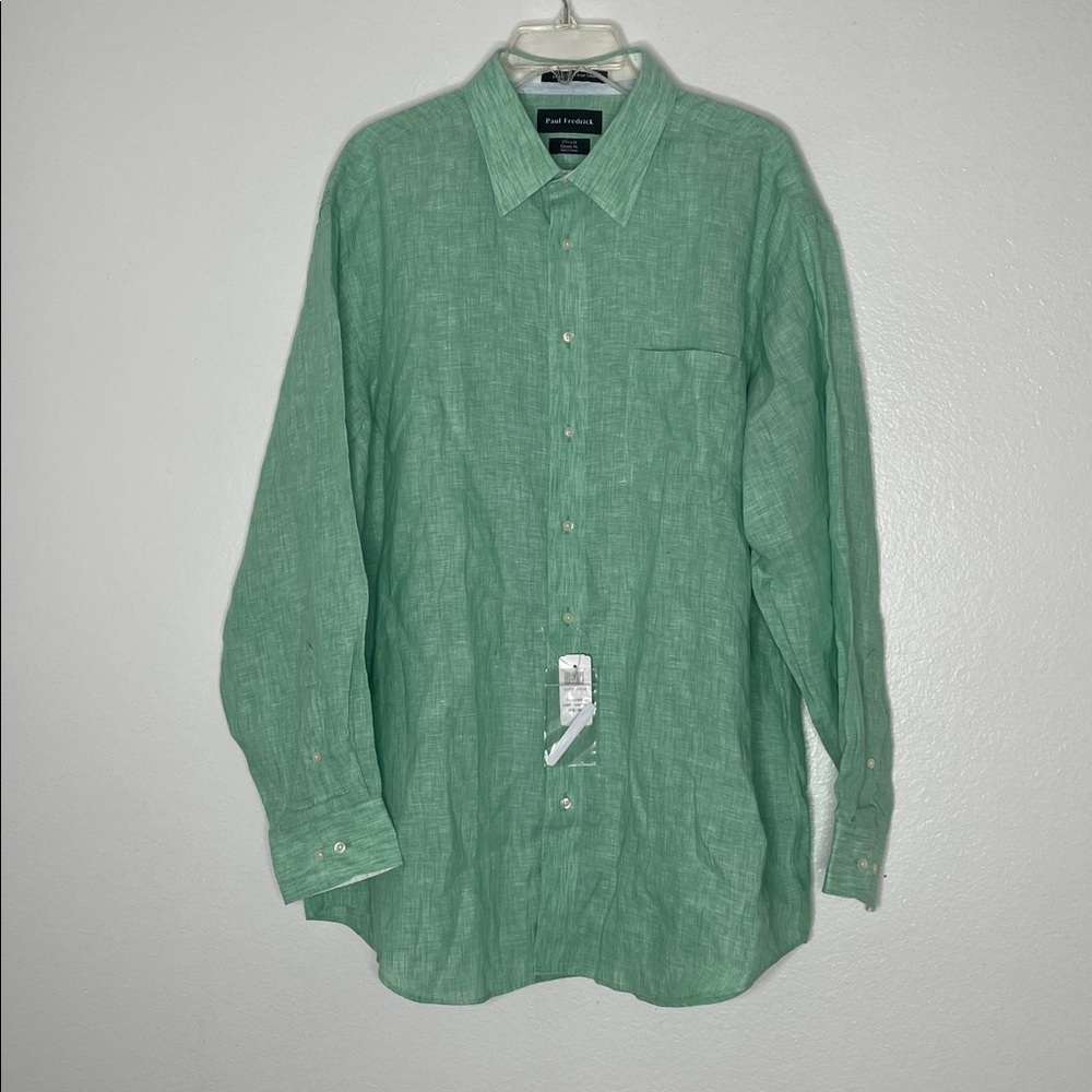 Paul Fredrick Green Non Iron Linen Button Up Classic Fit Shirt Size 17.5 New